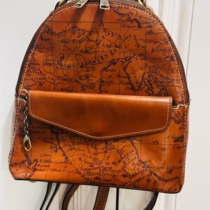 Patricia Nash Cognac Map-Print Leather Mini Backpack